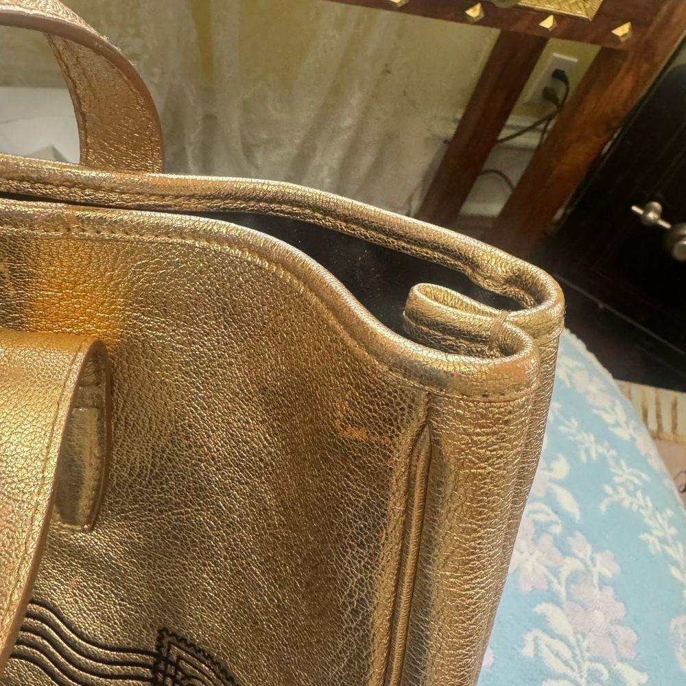 LARGE *Yves Saint Laurent* YSL Paris Metallic Gold Y-Mail Postale Rive’ Gauche - Picture 15 of 16